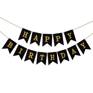 【新着特価】誕生日 飾り 飾り付け ガーランド バースデーガーランド HAPPY BIRTHDAY フラッグ 壁 サプライズ パーティ (HAPPY BIRTHDAY-黒)