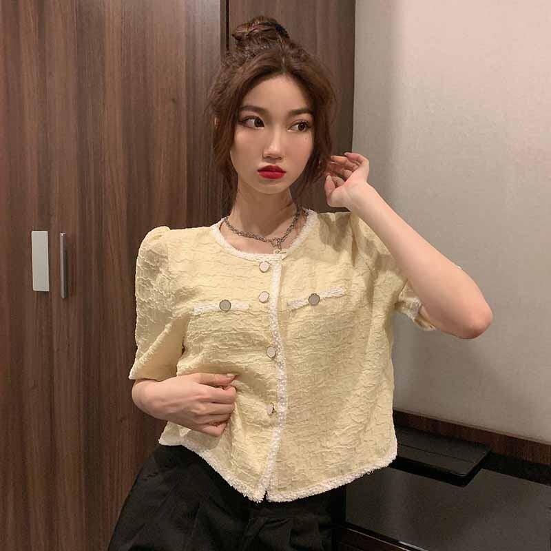 ショートジャケット サマーラウンドネックルーズ薄手カジュアルカーディガントップス 夏物 Oネック ハンチェンe12420401236