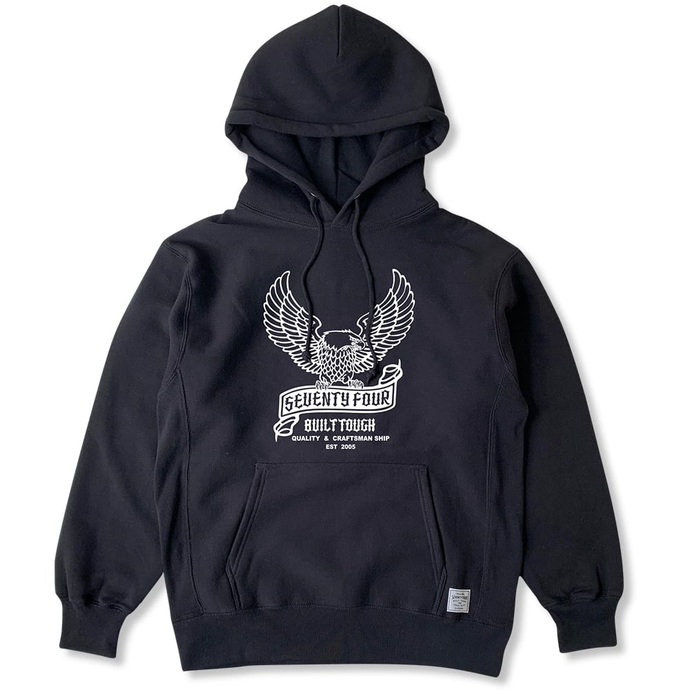 スウェットパーカー / SEVENTY FOUR(セブンティーフォー) / PULL OVER SIDE RIB SWEAT HOODIE (EAGLE & BANNER)(BLACK)(STF26SS10)