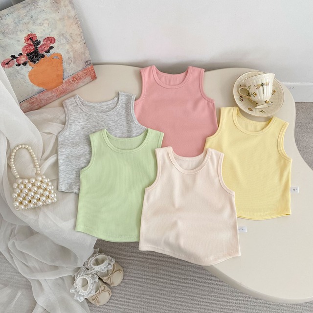 【BABY】パステルカラー無地リブノースリーブTシャツ - 13