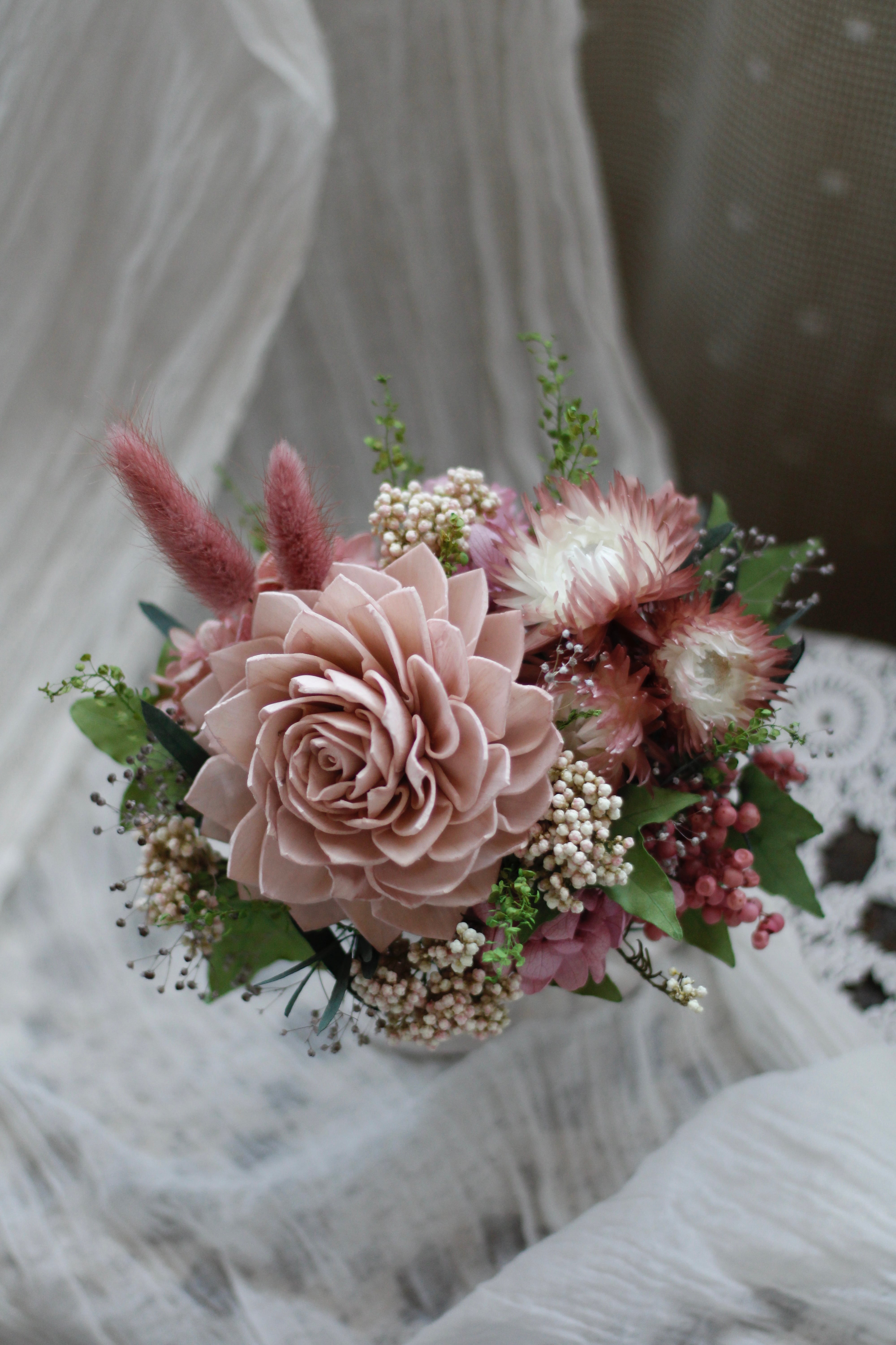 ドライフラワー スワッグ ガーランド ピンク 林檎 バラ カラフル