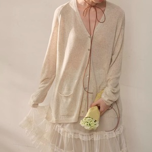 2色／Vネックミディアム丈カーデ ・10245