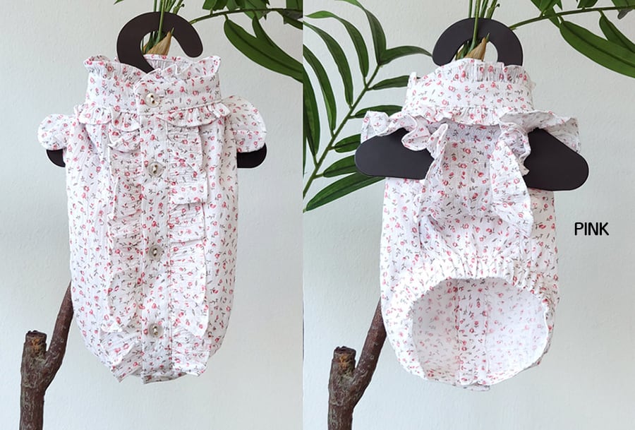 luv flower frill blouses S ~ XL 2color / ドッグウェア 犬服 フリル袖 ブラウス 袖なし 可愛い 犬の服 春夏 新作 花柄 シャツ おしゃれ top160