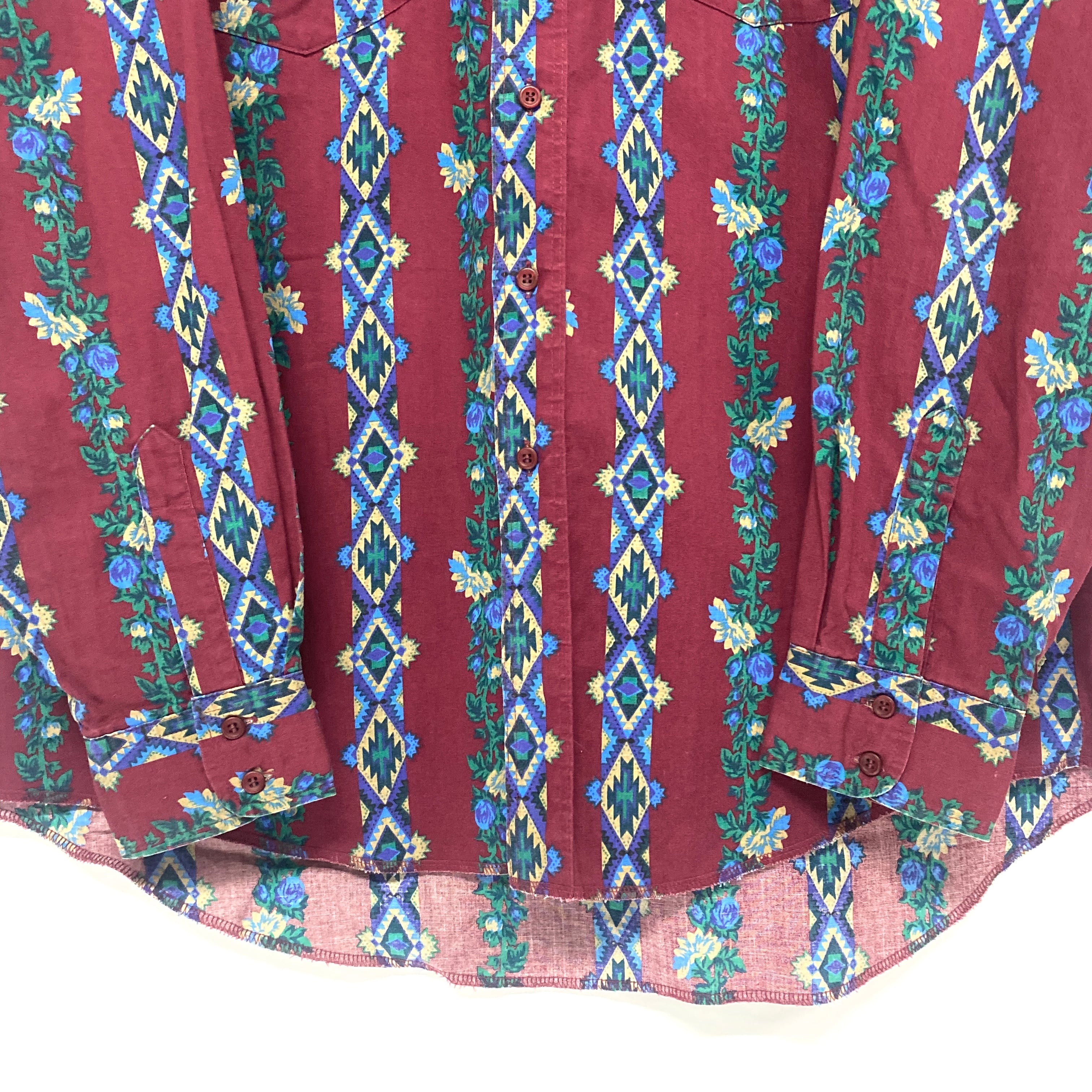 90年代 Wrangler ラングラー 総柄 ネイティブ柄 花柄 長袖 ボタン