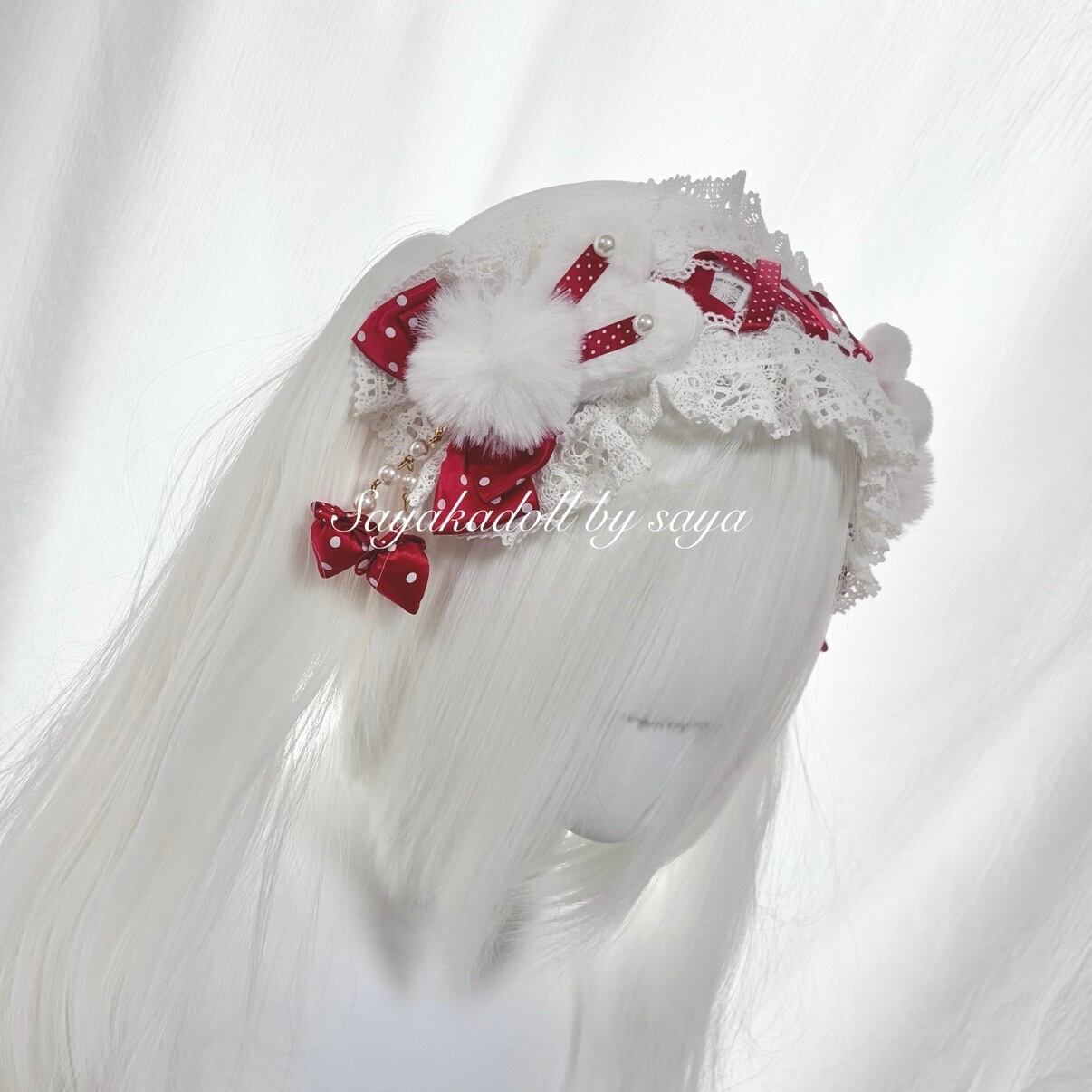 ♡【全4色】MAID Strawberry うさぎさん付きドット柄リボンヘッド
