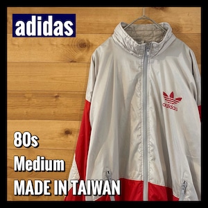 【adidas】80s 万国旗タグ ナイロンジャケット トレフォイル M バックプリント アディダス ビンテージ アメリカ古着