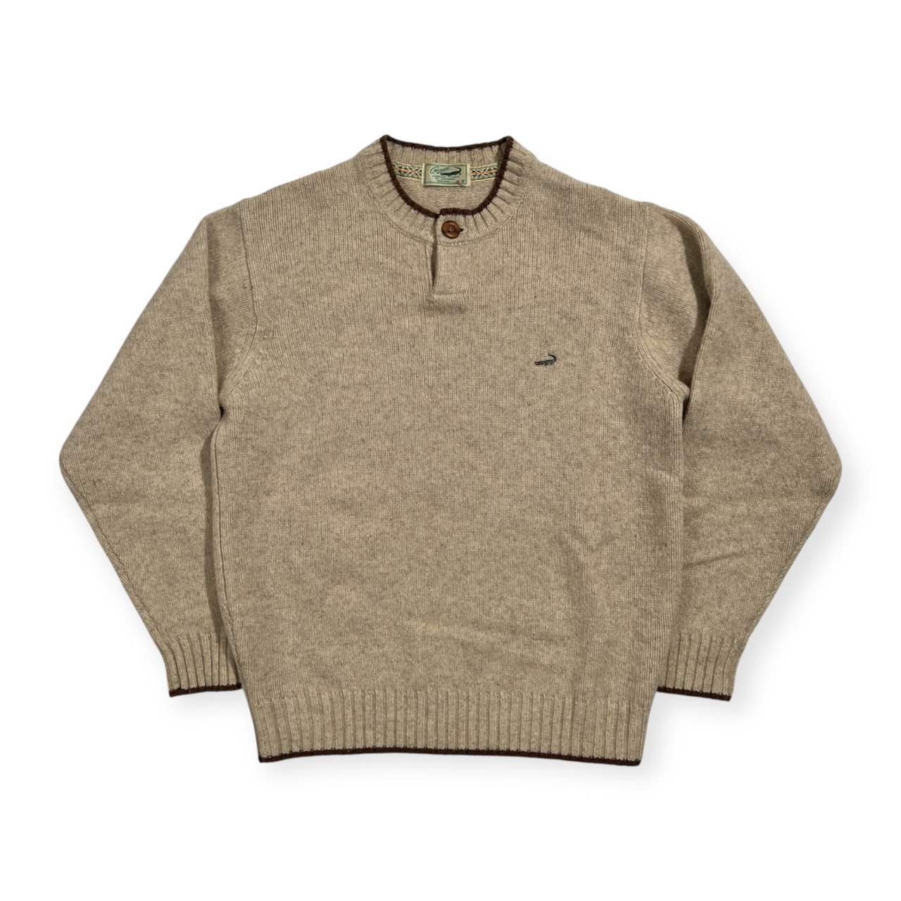 Crocodile クロコダイル ウール 100% ヘンリーネック ニット セーター サイズ M /ベージュ系 紳士 カジュアル