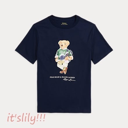 140/160/170 キッズL/XL 半袖 紺 読書ベア Tシャツ ポロベア ラルフ