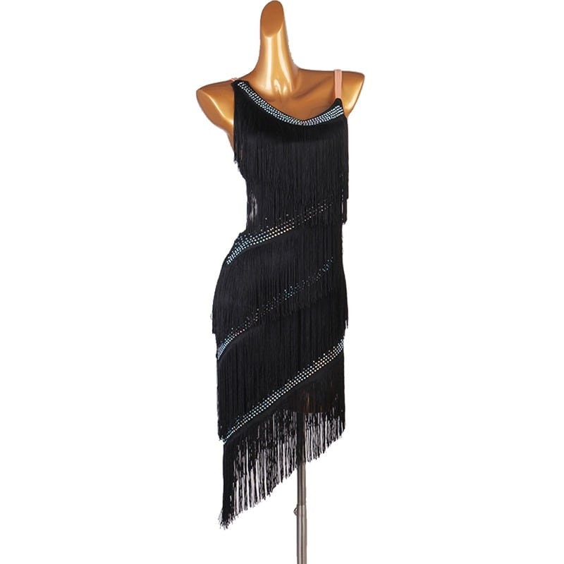 フリンジ アシンメトリー ミモレ ノースリーブ ダンスドレス ds1095
