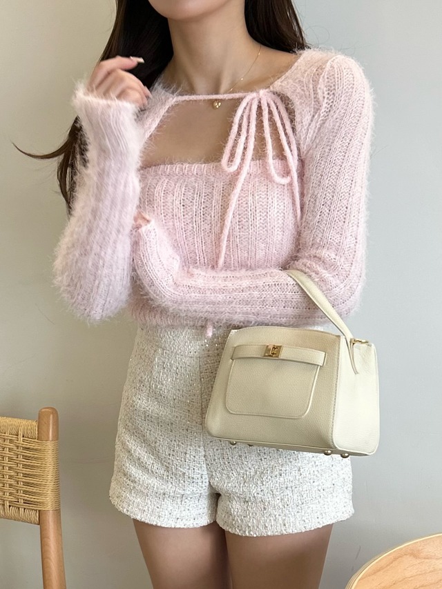 【white即納】shaggy knit bolero set / 2color