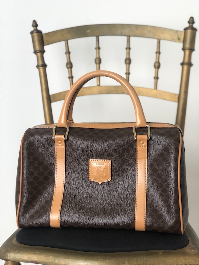 CELINE セリーヌ マカダム ハンドバッグ ブラウン ブラゾン型押し PVCレザー キーポル ミニボストン vintage ヴィンテージ オールド hf4snn