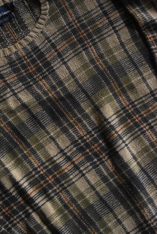 OK/90's "polo by Ralph Lauren" no ponny cotton × linen check knit