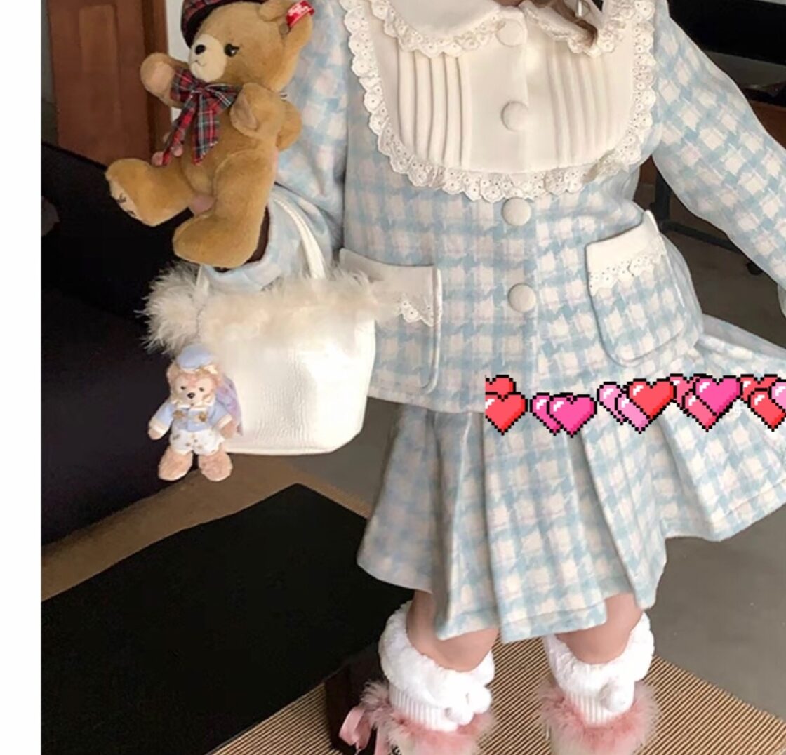 スカート】プリーツスカート 水色 チェック セットアップ ワンピース 