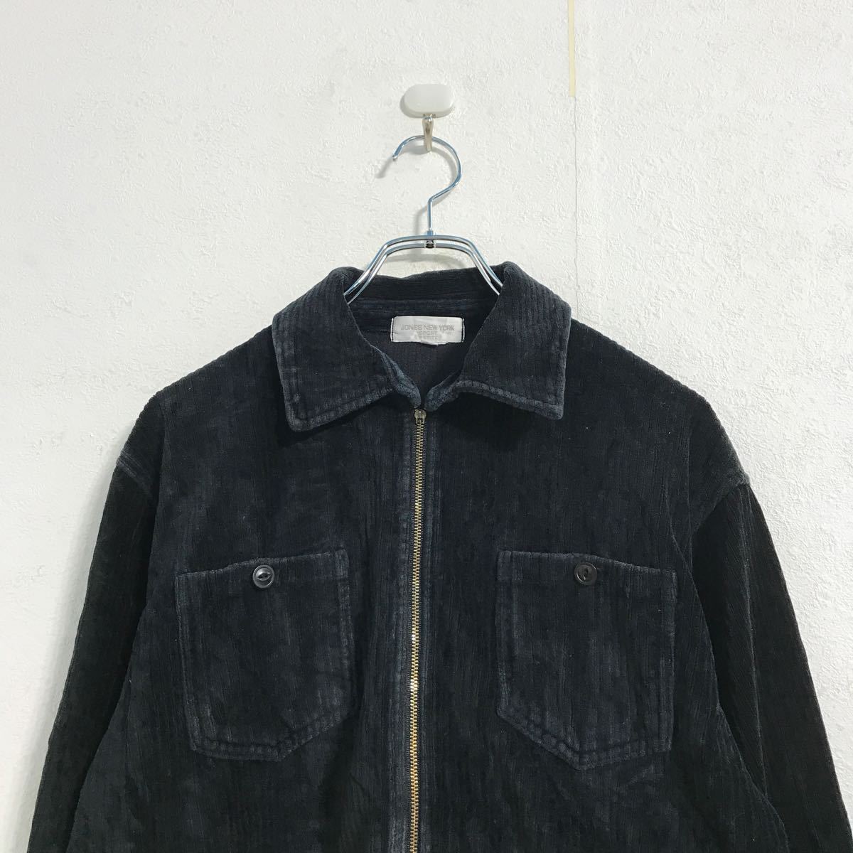 JONES NEW YORK コーデュロイ ジップアップ ジャケット S〜 ブラック 