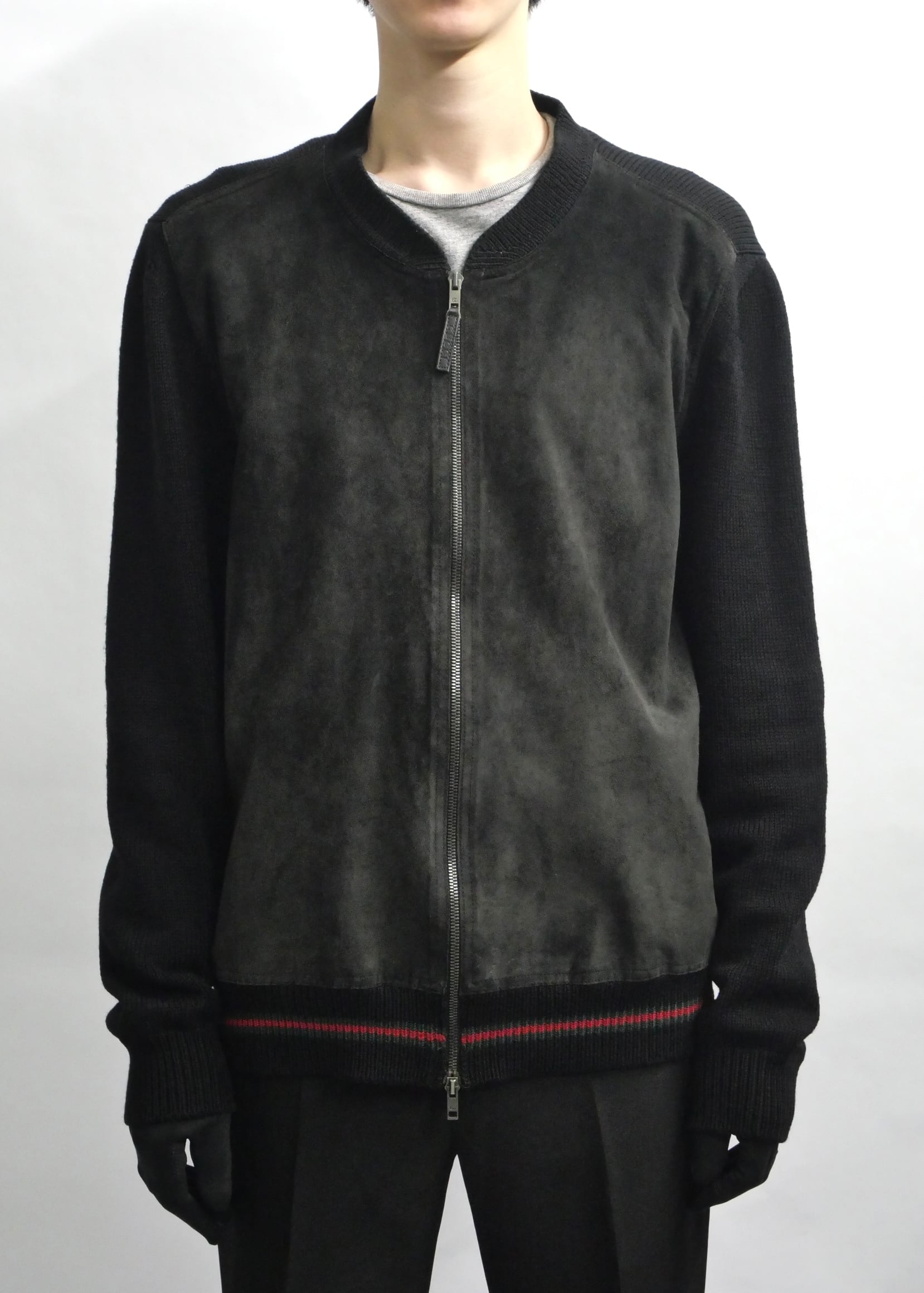 AW2004 "GUCCI by Tom Ford" double zip suede switching knit blouson