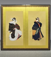 友禅浮世絵屏風 『北斎六美人競べ』（二曲一隻）