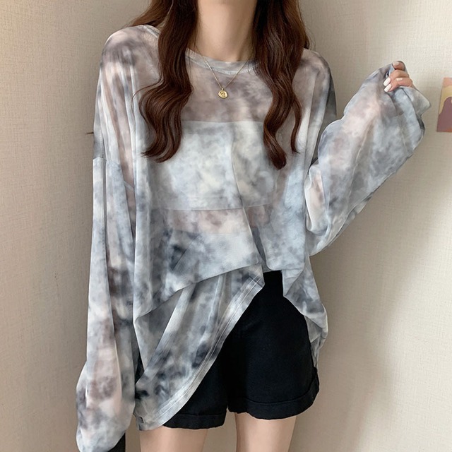 【カットソー】シースルー カットソー レディース おしゃれ 長袖 カットソー tシャツ 春 夏 秋 20代 30代 40代 50代 レディース トップス 大人 可愛い きれいめ グレー ブルー 青 M L XL