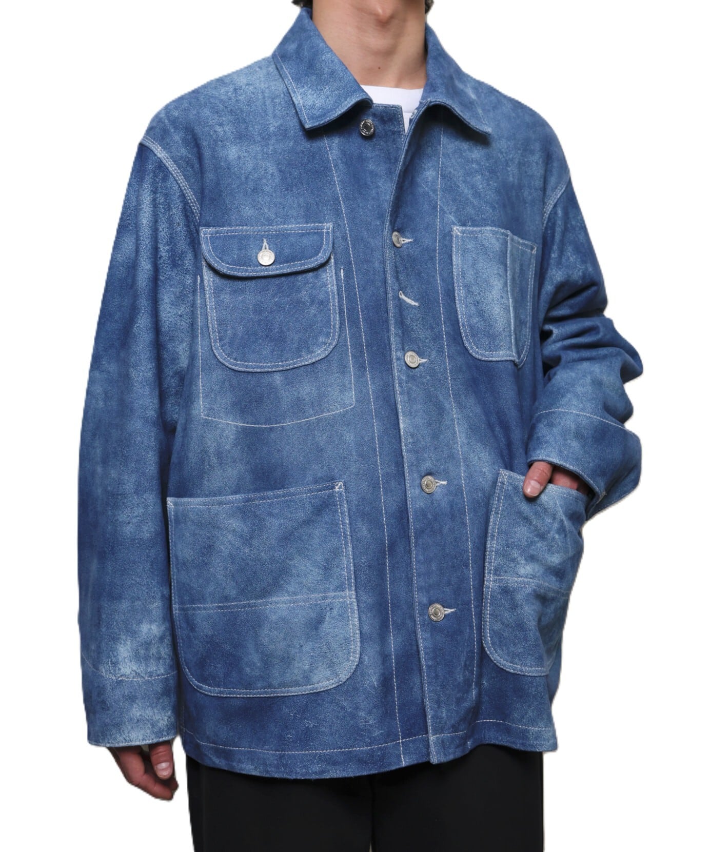 SEVEN BY SEVEN / 800-6125005 LEATHER COVERALL JACKET (LIGHT INDIGO