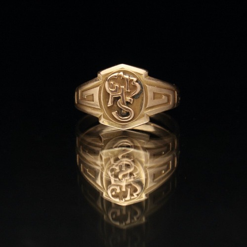 Antique College Ring [10kt Gold × Thunder crest] [1913s-] Class Ring