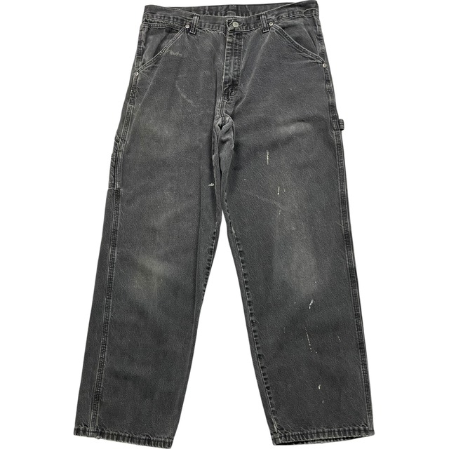 《実寸W35L30》Wrangler ラングラー デニムパンツ ペインターパンツ 色落ち アタリ ペイント ブラック no.10400