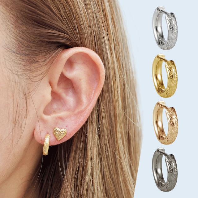 《選べる４色》《片耳販売》 小さめ フープピアス サージカルステンレス ハワイアンジュエリー ピアス 片耳 サージカルステンレス316L ブラック ピンク スティール イエロー コーティング スクロール フープ プルメリア レディース メンズ 医療用ステンレス プレゼント ギフト 誕生日 友達 彼氏 彼女 lei-gess125-single-pierce lei-gess125-single-pierce