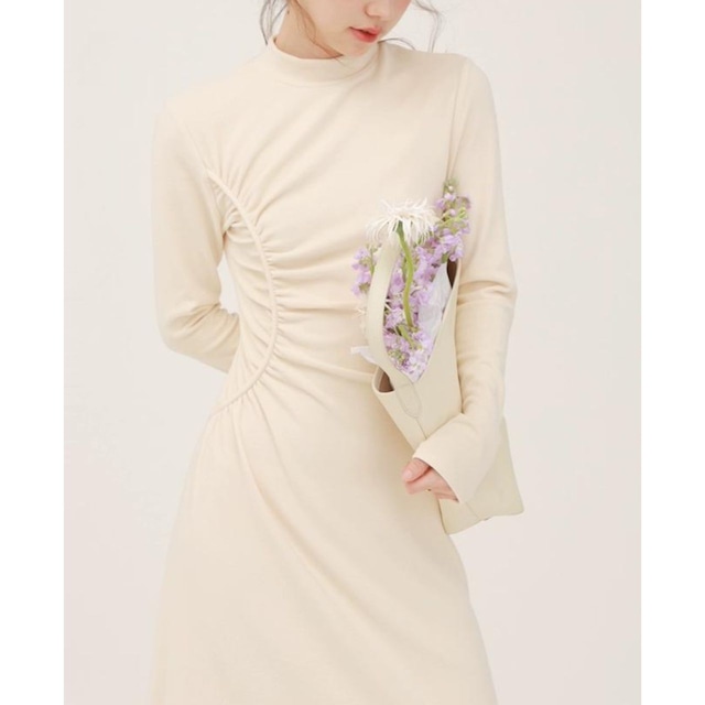 ＜★即納★＞Half Turtleneck A-Line Knit Dress <2colors>