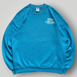 【USA製】90s JERZEES スウェット トレーナー メンズ L アメリカ製 VINTAGE ターコイズブルー ジャージーズ 企業ロゴ プリント