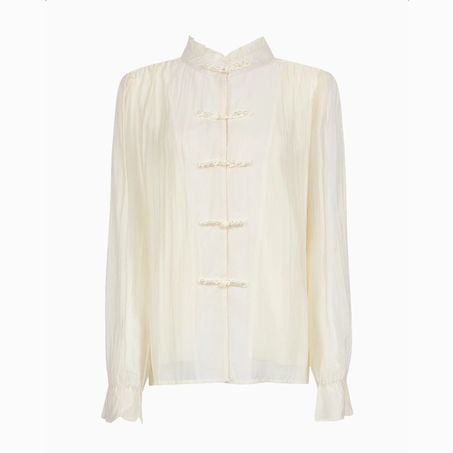 Chinese style pearl plate button chic shirt