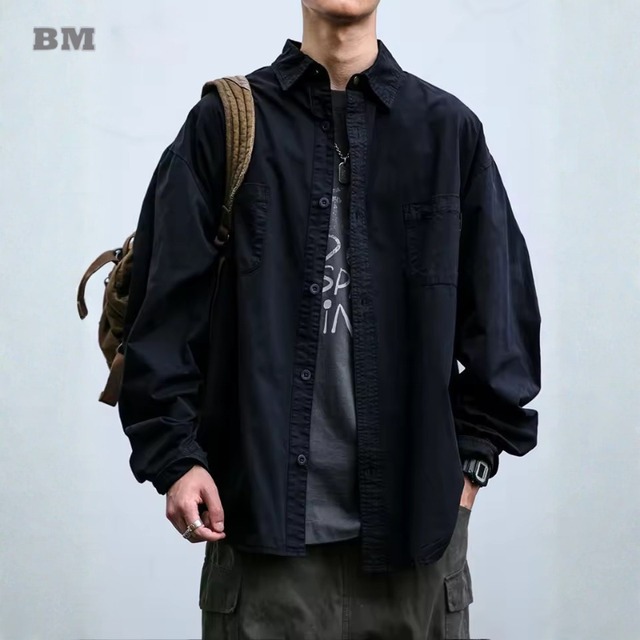 Washed Utility Collared Shirt【B0544】
