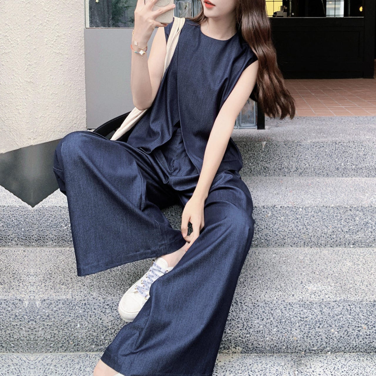 Asymmetrical vest & wide pants set S1924