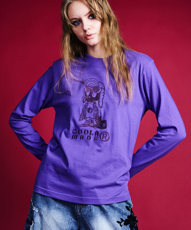 ロッキンスカルエンブロイダリーL/SベーシックTシャツ (PURPLE)　CQ-47080