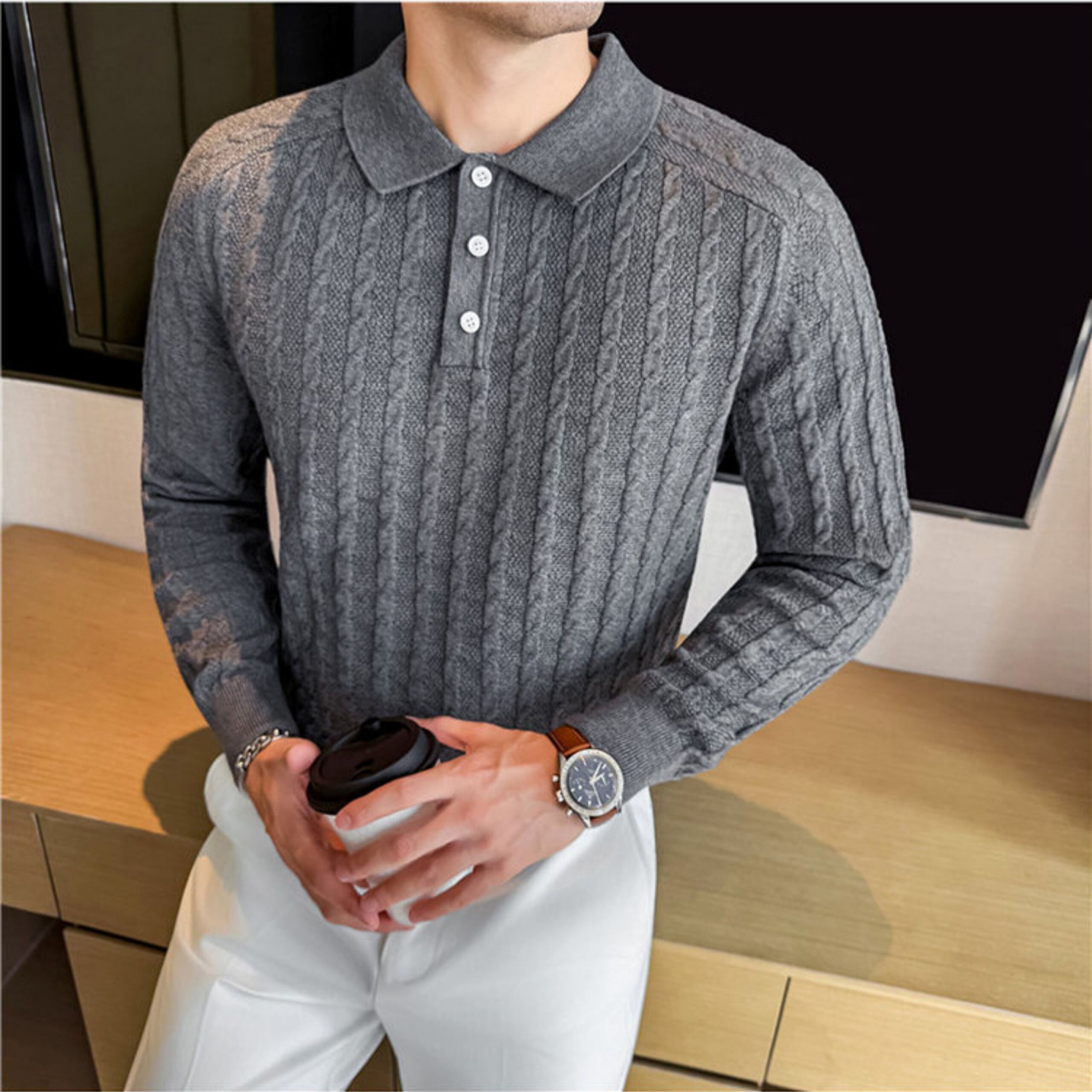 エレガンスケーブルニットポロ(4color) M0874