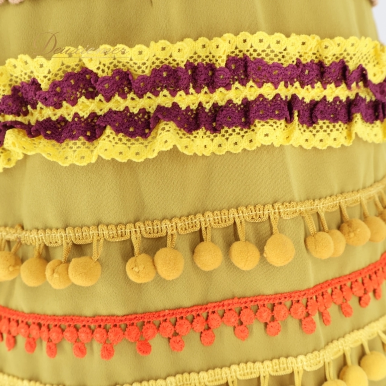 フラメンコ 衣装 ソニアジョーンズ SONIA JOHNES ファルダ スカート エプロン ボランテ フリル 装飾 レース オレンジ カーキ 黄土色 カーキ系 ブラウン系 オレンジ系 フラメンコ スカート お洒落 舞台衣装 エスニック タイト レディース フリルスカート 衣装セット ダンス衣装