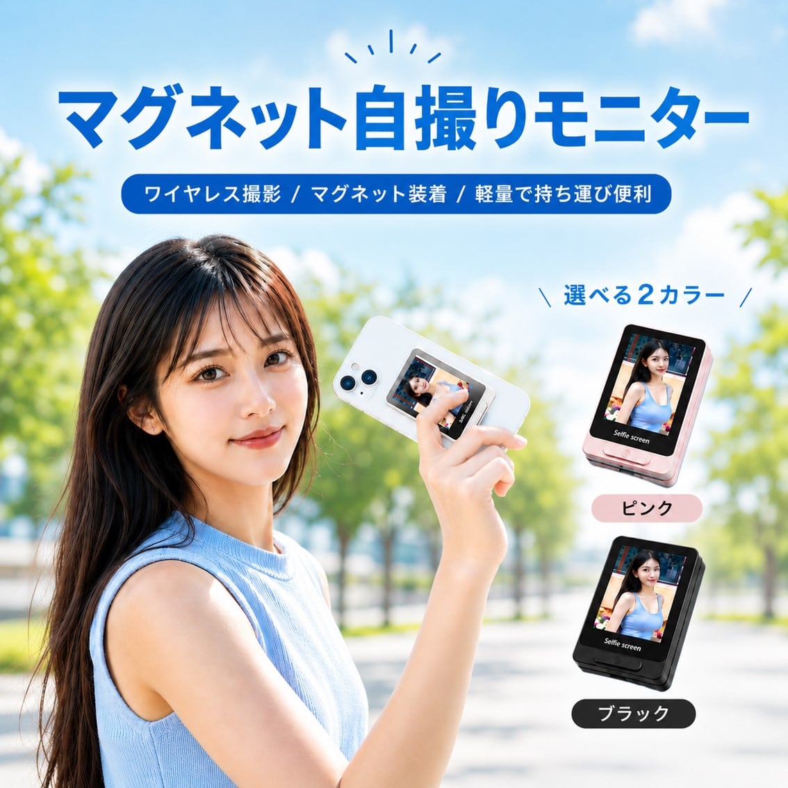 自撮りモニター ブラック スマホ 外カメラ セルフィー MagSafe対応 自撮りモニター スマホ 外カメラ セルフィー MagSafe対応 ミラーリング