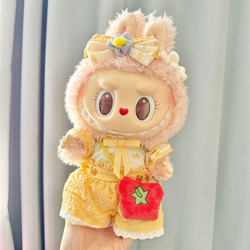 Labubu 4代用 桜和風 浴衣 着物＋帯＋キツネお面 ラブブ ぬいぐるみ