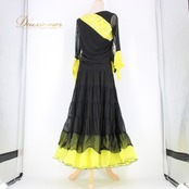 社交ダンス 衣装 スタンダード ドレス ワンピース レッスンウェア パーティ衣装 女性用 ブラック系 イエロー系 A vivare アビバーレ un×Ⅱ ラインストーン ドレスサイズ L おしゃれ 伸縮性 カジュアル 上品 ダンス用 衣装 ブラック イエロー パーティー用 レディース スカート付き 発表会 競技用 সেন্সু স್ತੀਆਂ