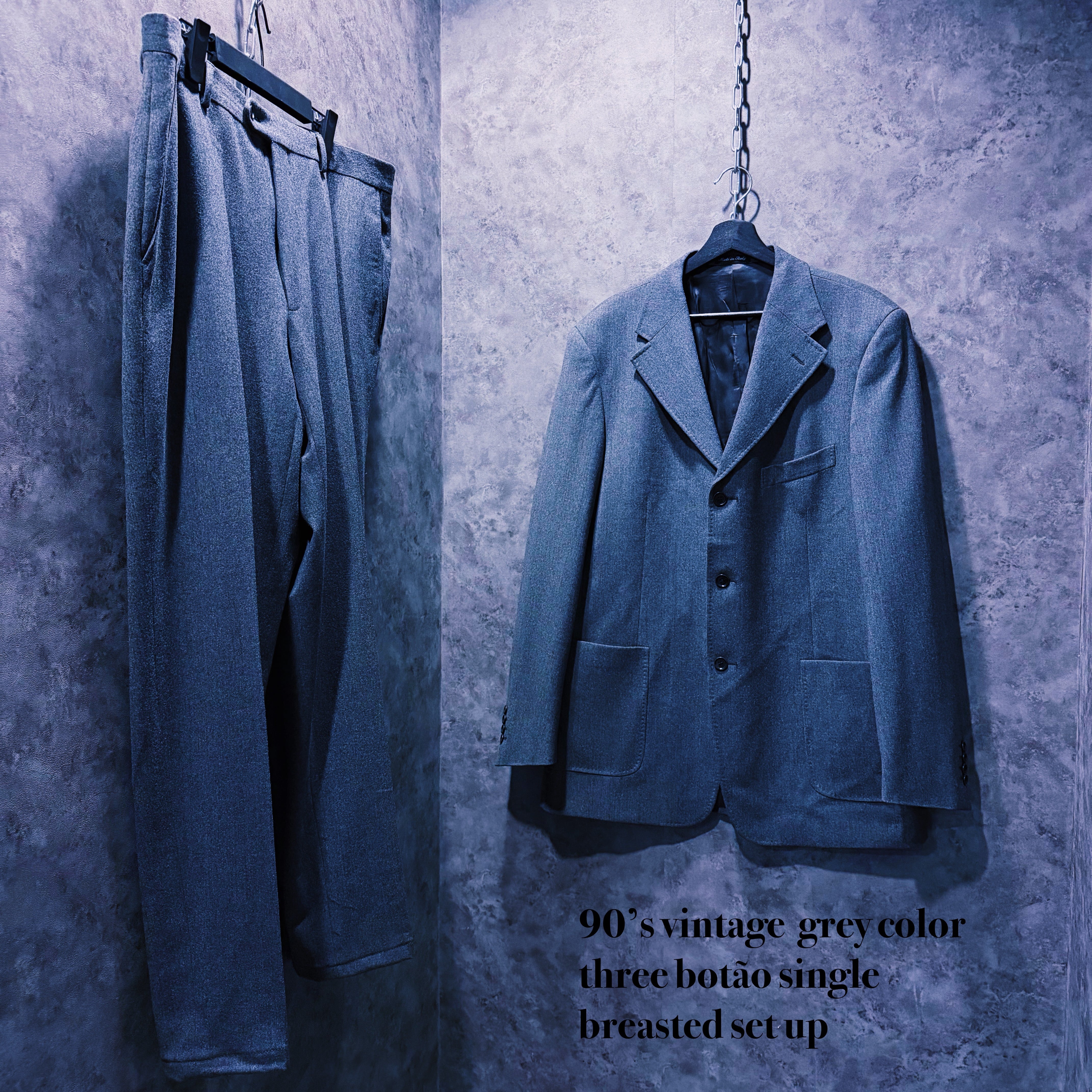 【doppio】90’s vintage grey color three botão single breasted set up
