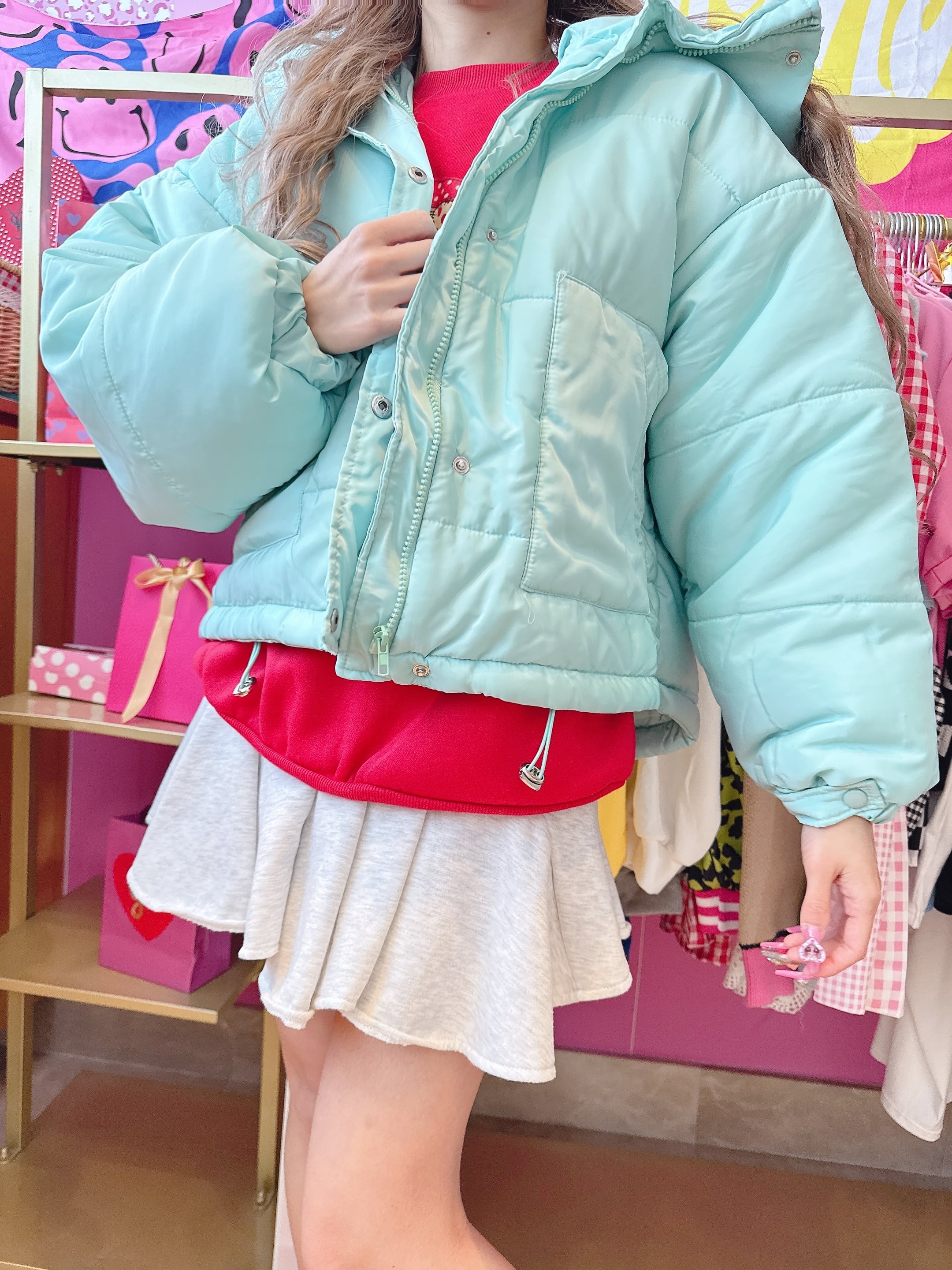 パステルブルーダウンジャケット♡韓国/レディースファッション/アウター/冬/ブルー/防寒