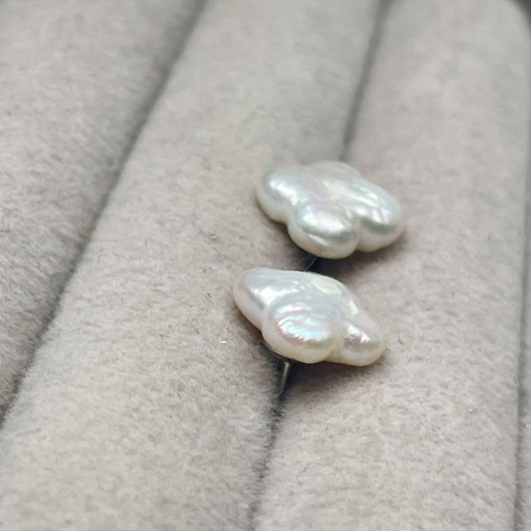 404大粒バロックパール フラワーお花スタッドピアス☆11mmシルバー925