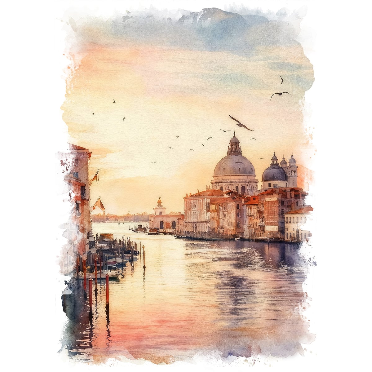 絵画 風景画(街並み)イタリア ヴェネツィア インテリアアート額付き 水彩画・油絵風 WAT1397