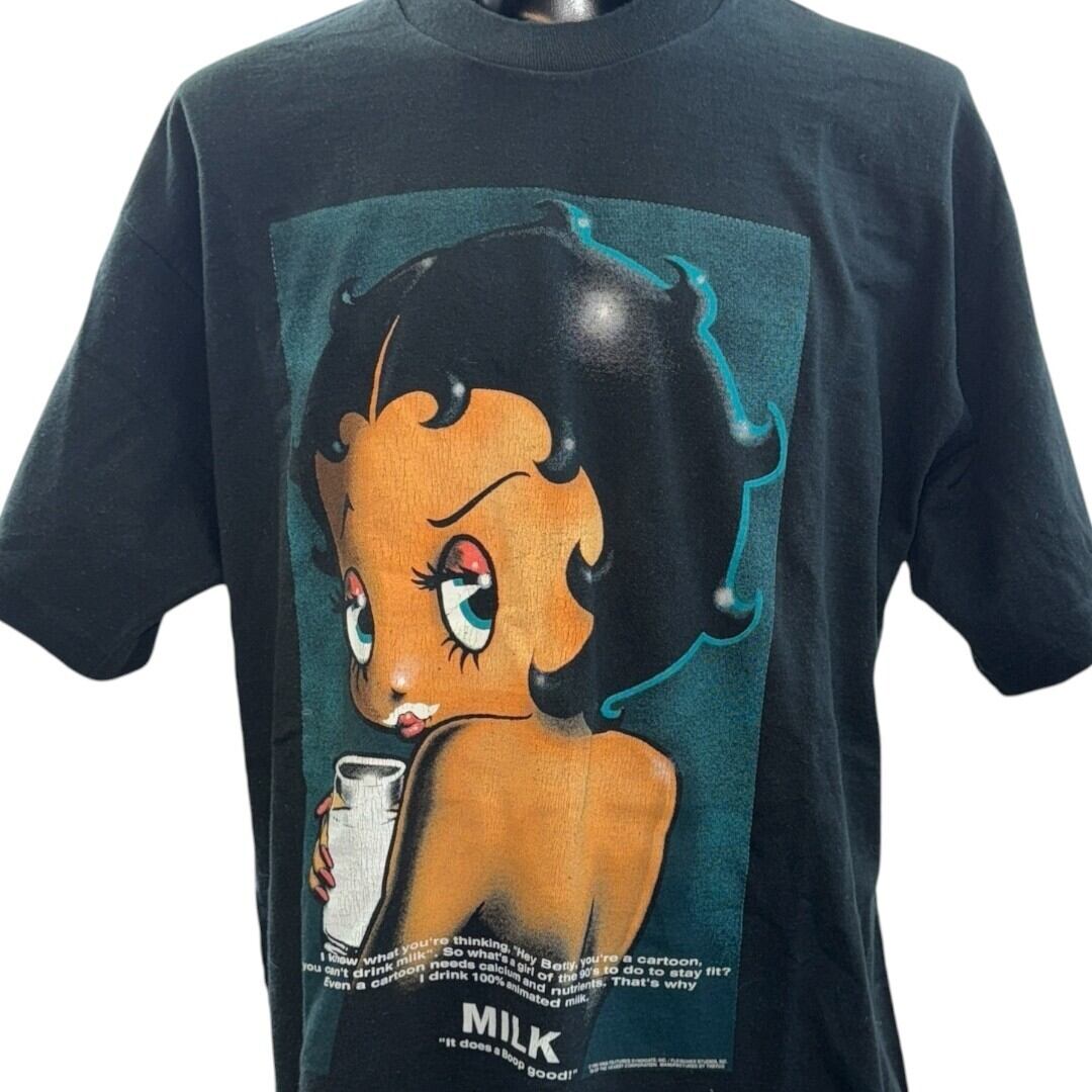 90s BETTY BOOP Got Milk？ ミルク T ビンテージ 黒 M Betty Boop