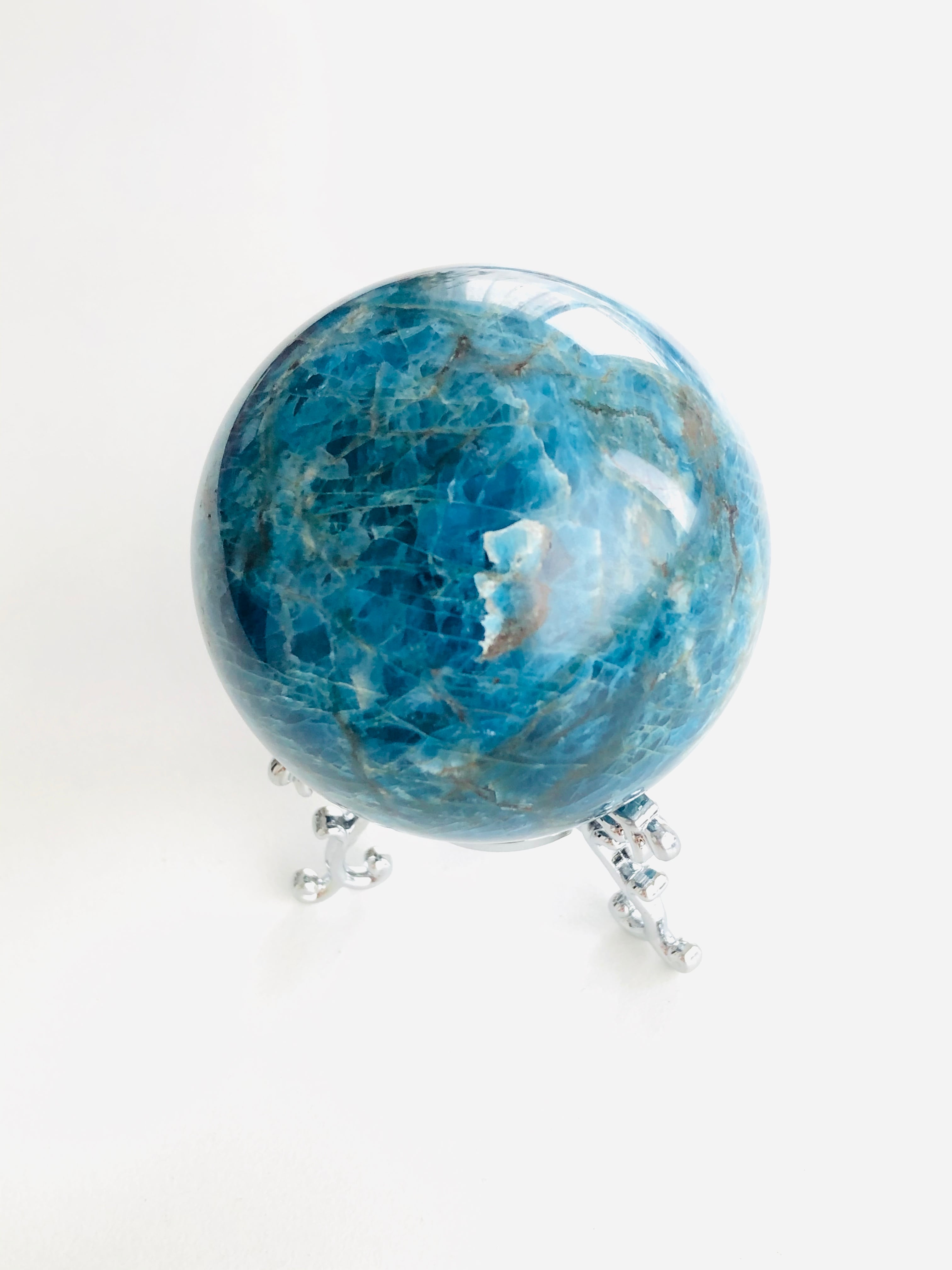 美しいブルー！アパタイト丸玉(63mm) | 虹色の星