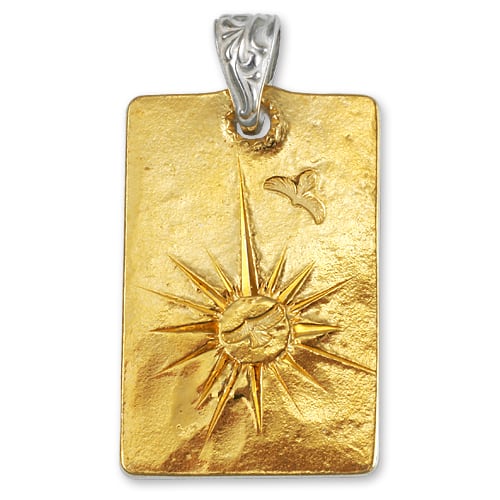 鷲見太郎 Pendant ペンダント】片面金箔貼りメタルプレートペンダント