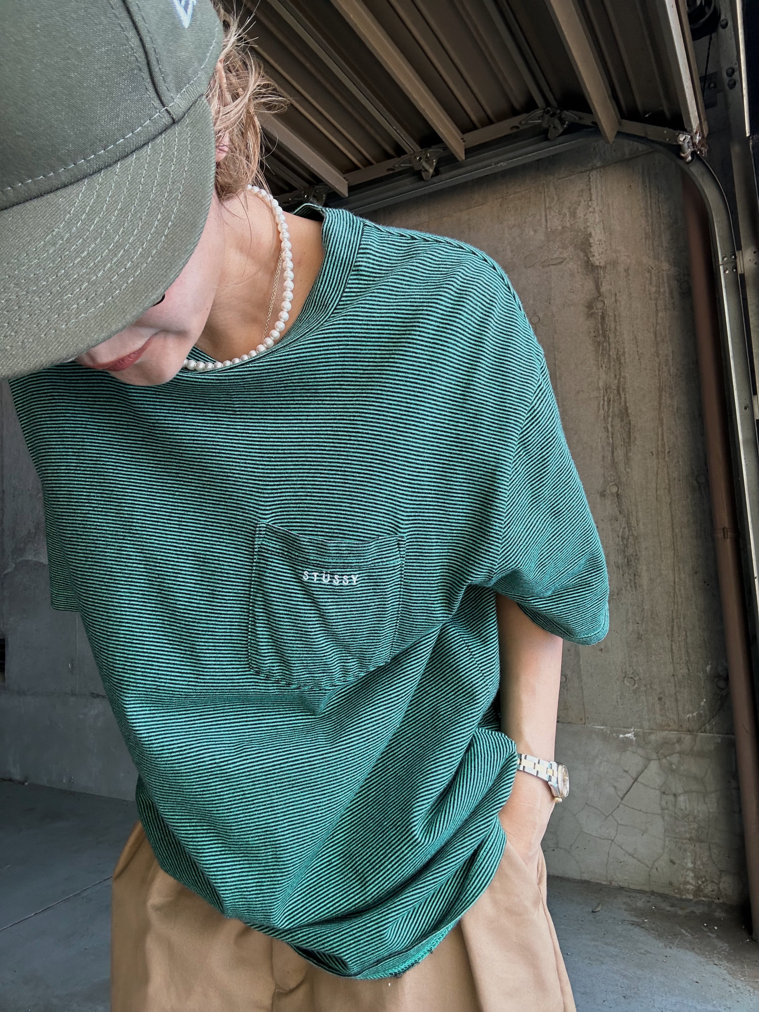 (CS1790)STUSSY BORDER border pocket tee