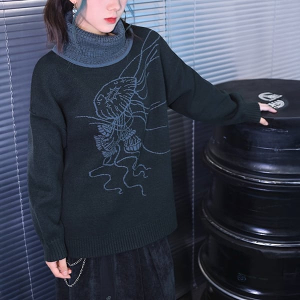 幻海海月ハイネックバイカラーニット(ruf_02580)