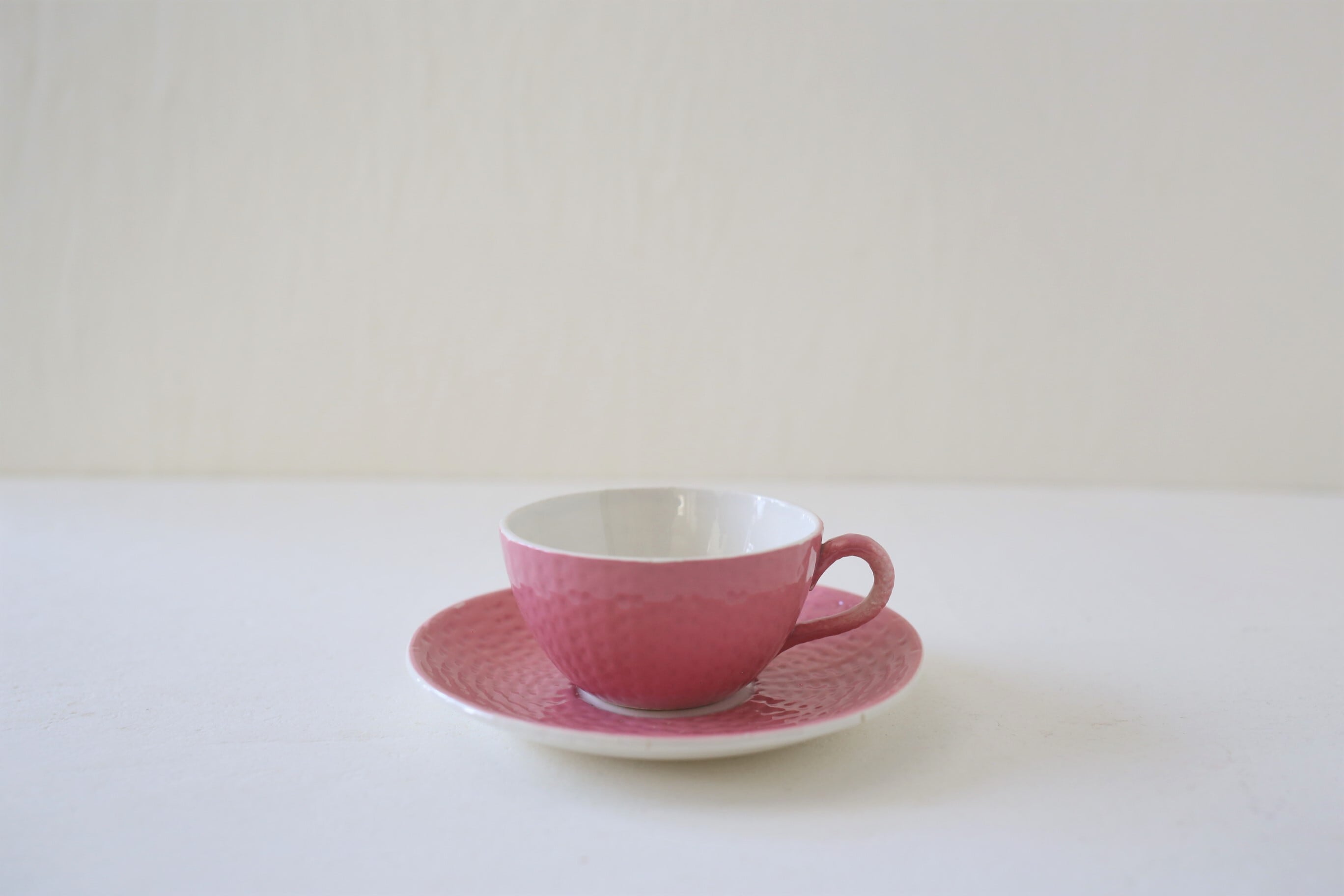 フランス アンティーク ヴィンテージ DIGOIN&SARREGUEMINES サルグミンヌ カップ&ソーサー(ピンク)N-03809ra