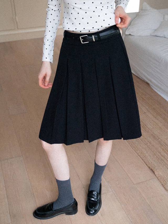 【M0266】Pleated Midi Skirt / 2color