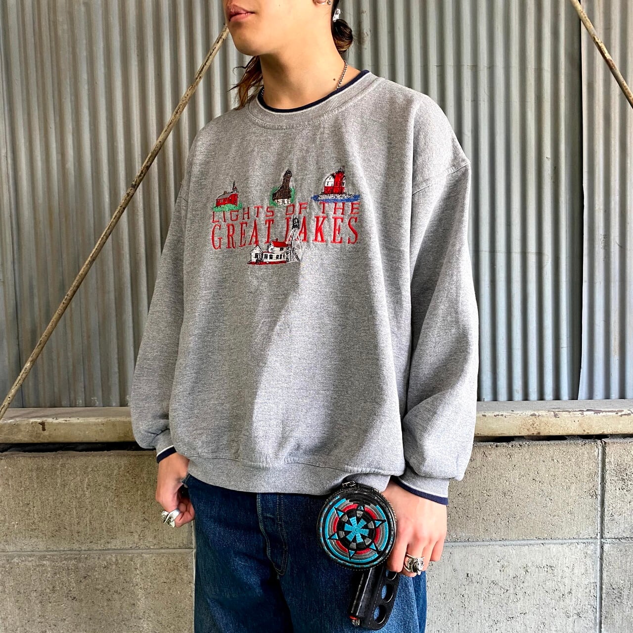 レア○USA製90s《ナイキ》刺繍スウェットトレーナー/グレー/メンズ2XL