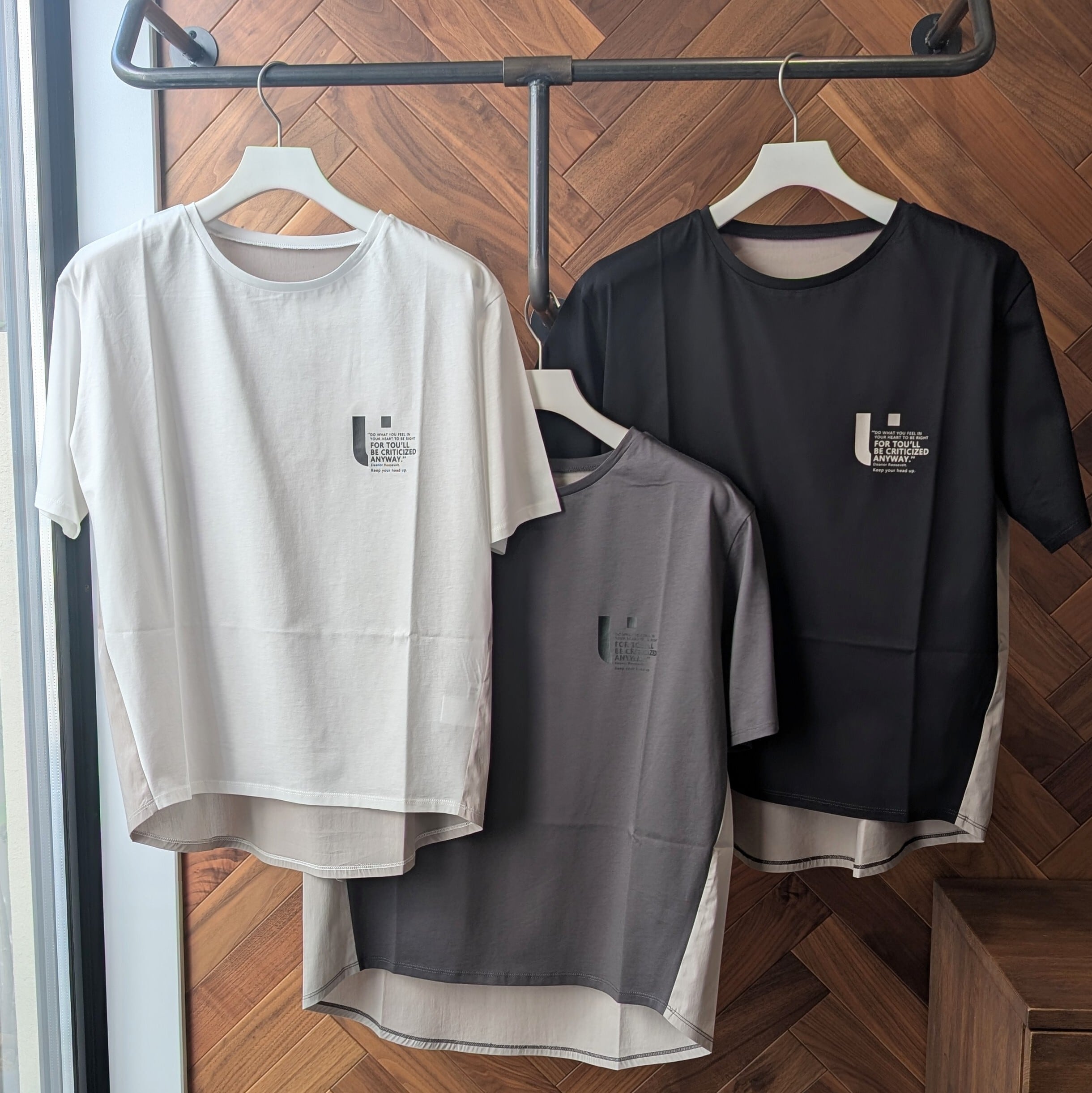 異素材配色 ロゴ Tシャツ
