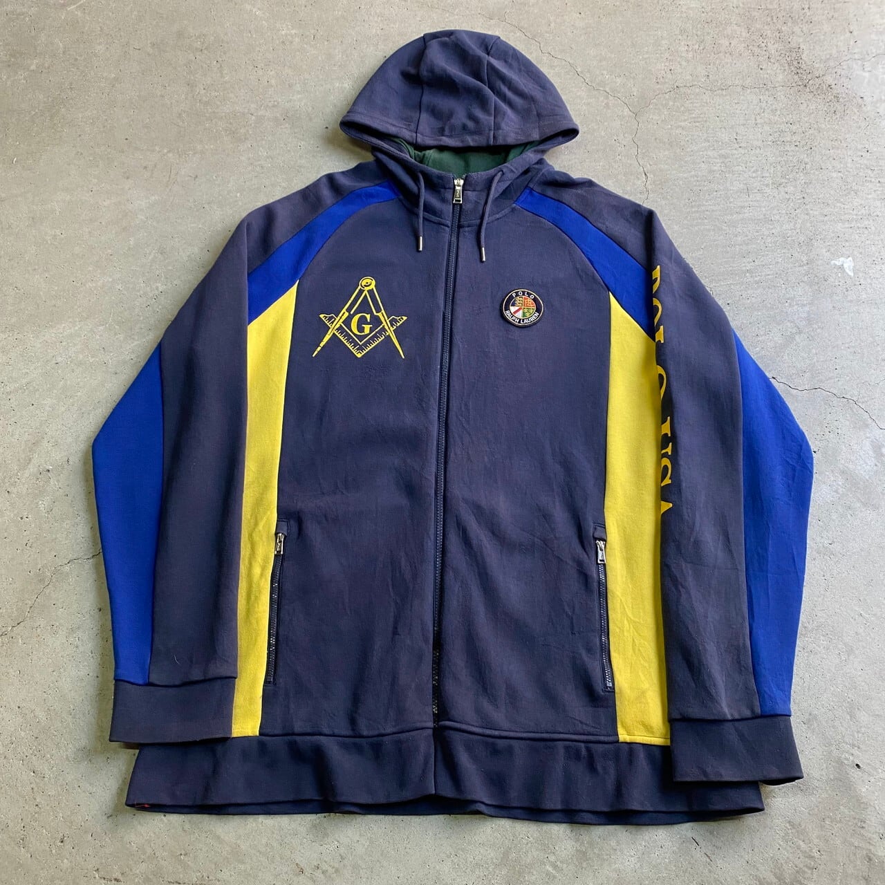 ビッグサイズ POLO by Ralph Lauren ポロ ラルフローレン フリーメイソン ワッペン 袖プリ フルジップ スウェットパーカー  メンズ2XL 古着 ネイビー 紺 【パーカー】【SWE30】【CS2209-30】 | cave 古着屋【公式】古着通販サイト